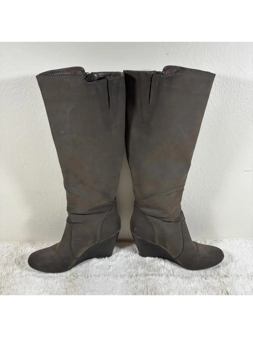 Fergalicious by Fergie Brown Wedge Knee High Boots Womens 7.5M Side Zip